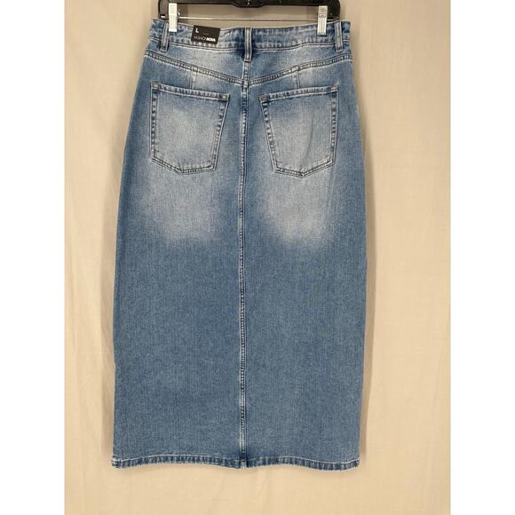 Fashion Nova Skirt Womens Large Denim Midi Slit High Rise Western Boho - Picture 3 of 7